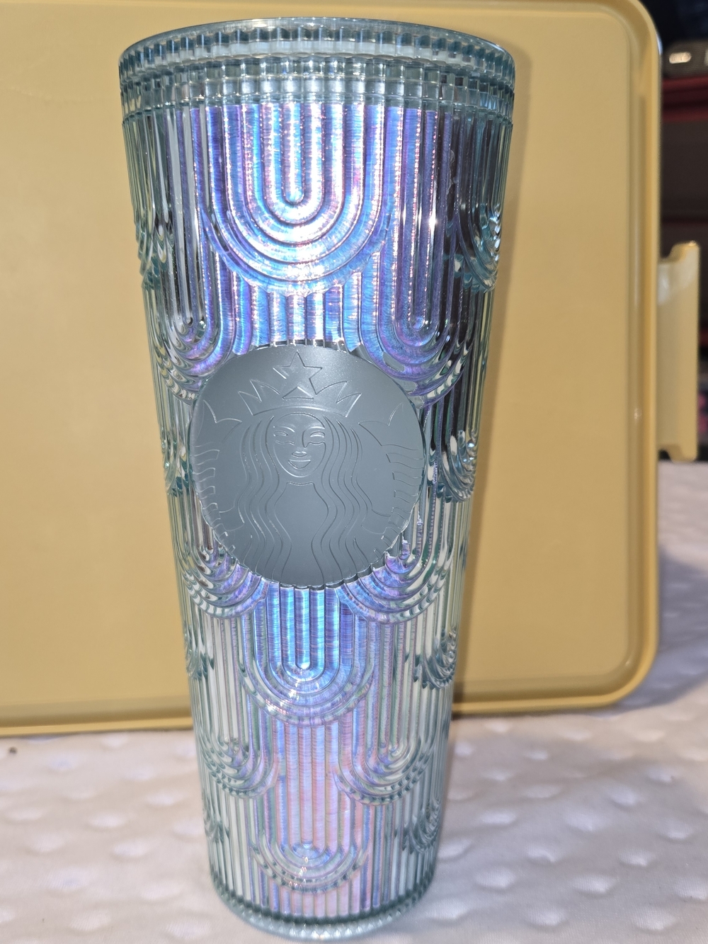 Starbucks Iridescent Teal Scalloped Cold Cup Tumbler 24oz Venti No Straw